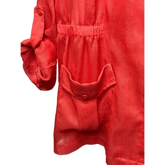 Chicos Sheer Utility Jacket Large Orange Lightweight Button Up - Picture 6 of 12